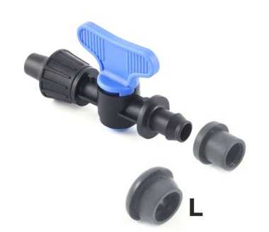 Valvola con attacchi ala gocciolante-derivazione con gommino Ø15 mm, da tubo in PE o PVC