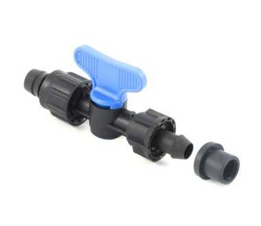 Valvola con attacchi Tape-derivazione con gommino e ghiera Ø15 mm, da tubo in PE o PVC
