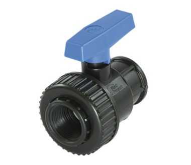 Valvola a sfera in PVC nero con attacchi filettati femmina